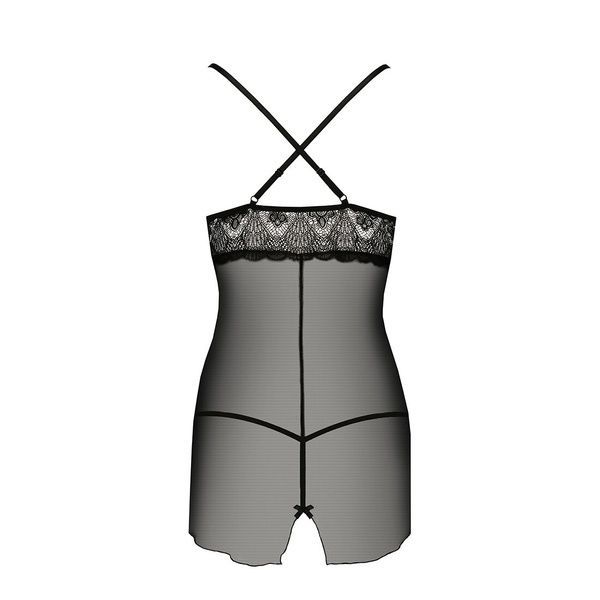 Прозора сорочка приталена Passion QUENTRIS CHEMISE XXL/XXXL, black, трусики PS26606 фото