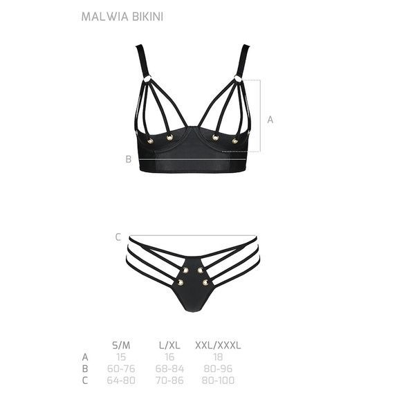 Комплект з екошкіри з люверсами та ремінцями Passion MALWIA BIKINI L/XL, black, бра та трусики SO5762 фото