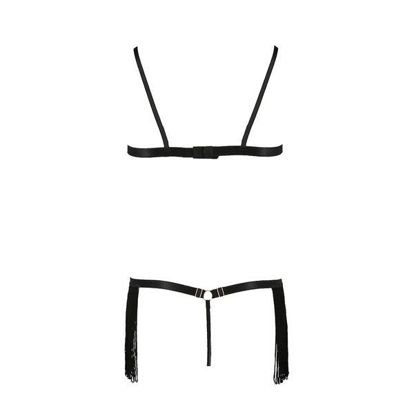 Комплект белья Passion Exclusive KASSANDRA SET OpenBra S/M, black, лиф из бахромы, трусики-юбка PS26302 фото