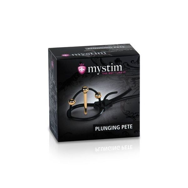 Утяжка для пениса Mystim Plunging Pete, позолоченная, с двумя шариками и коротким уретральным зондом SO2978 фото