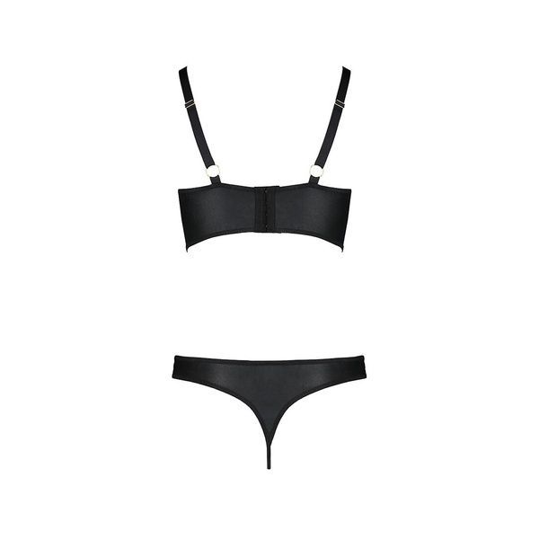Комплект з екошкіри з люверсами та ремінцями Passion MALWIA BIKINI L/XL, black, бра та трусики SO5762 фото