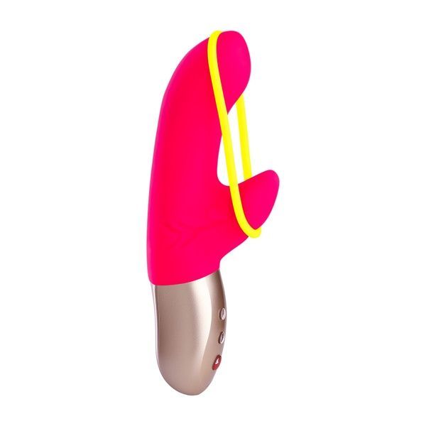 Мінівібратор-кролик зі стимулювальною стрічкою Fun Factory AMORINO pink/neon yellow, стрічка знімна SX0946 фото