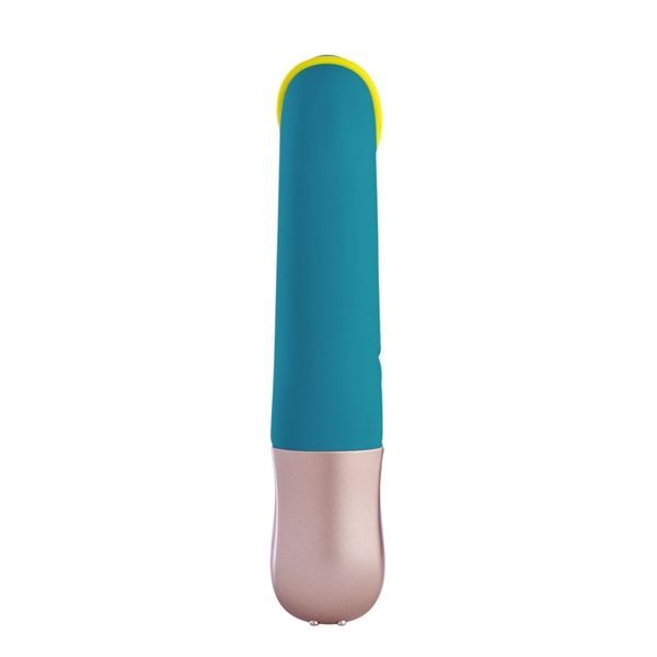 Мінівібратор-кролик зі стимулювальною стрічкою Fun Factory AMORINO petrol/neon yellow, стрічка знімна SX0947 фото